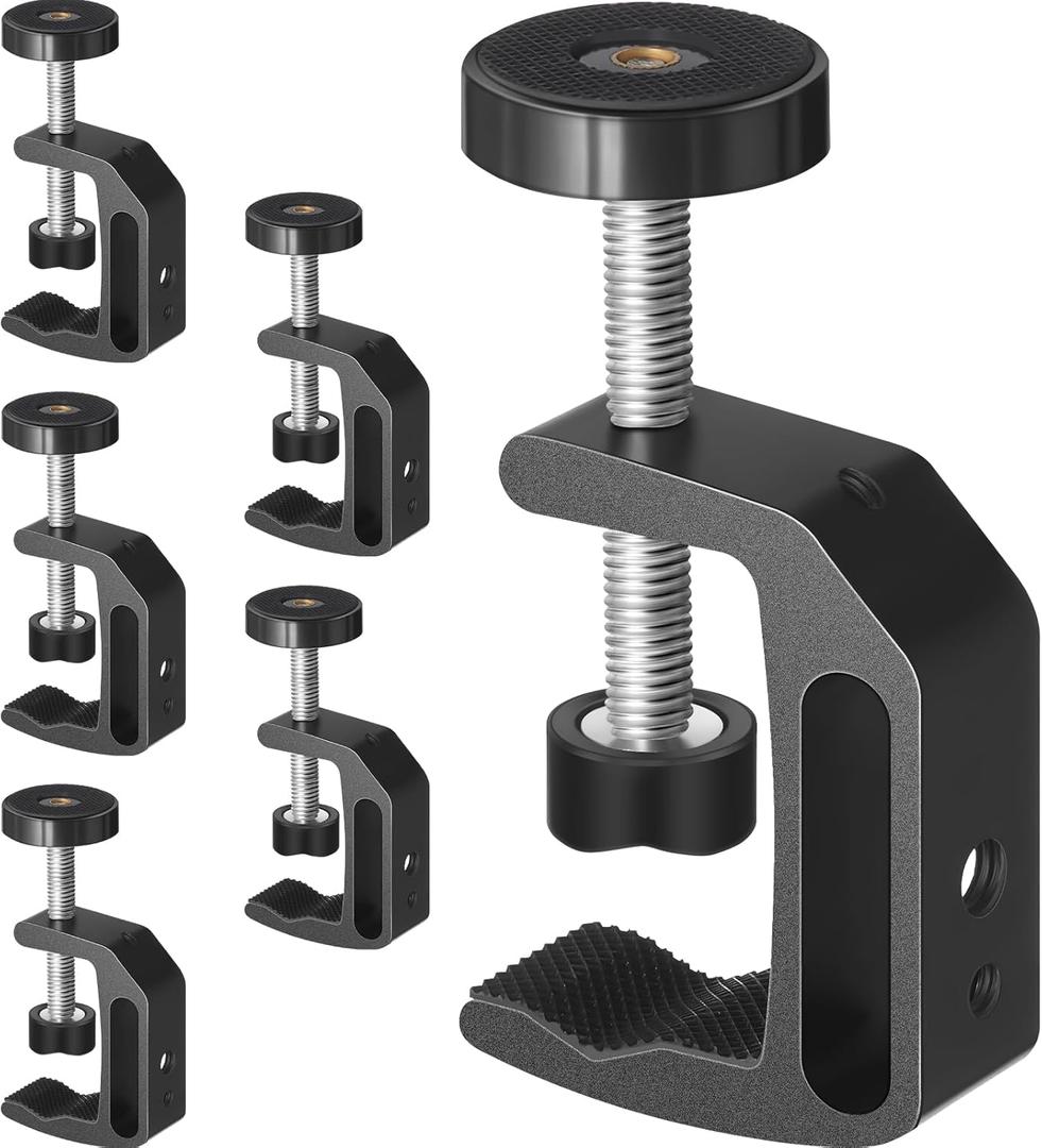 Hicarer 6 Pcs Universal C Clamp with 1/4'' and 3/8'' Thread Hole Aluminum Support Clamp for Desk Table Desktop Mount Holder Bench Lcd Monitor Flash Desks Worktables