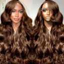 22 Inch Glueless Chocolate Brown Wig Human Hair 13x6 HD Transparent Breathable Swiss Frontal 200% Density Brazilian Virgin Body Wave Wig Human Hair Pre Plucked Natural Hairline Wigs For Women