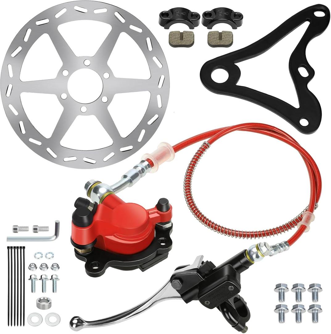 Mini Bike Hydraulic Brake Kit with Rear Brake Caliper Mounting Bracket Replacement for Monster Mega Moto 80cc 105cc MMB80 Minibike GMB100 Coleman RB100 RT100 Parts 180mm Disc Brake Rotor