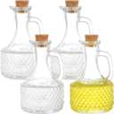 Frcctre 4 Pack Glass Oil and Vinegar Cruets Bottles, 13.5 Ounce Glass Olive Oil Dispenser Bottle with Handle and Cork, Soy Sauce Salad Dressing Syrup Liquid Dispenser for Kitchen