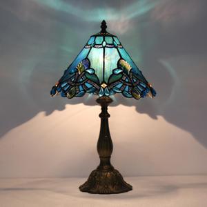 Tiffany Table Lamp,Blue Victorian lamp,12x12x19 Inche Stained Glass Lamp,Vintage Bedside Light.(Baroque)