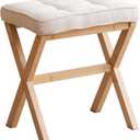 Foot Stool Small Ottoman Foot Rest Padded Foot Stool Desk for Under Office Desk Vanity Stool Bamboo Footstool Sofa Footrest Shoe Stool Small Foot Stools (Natural Legs + Beige)