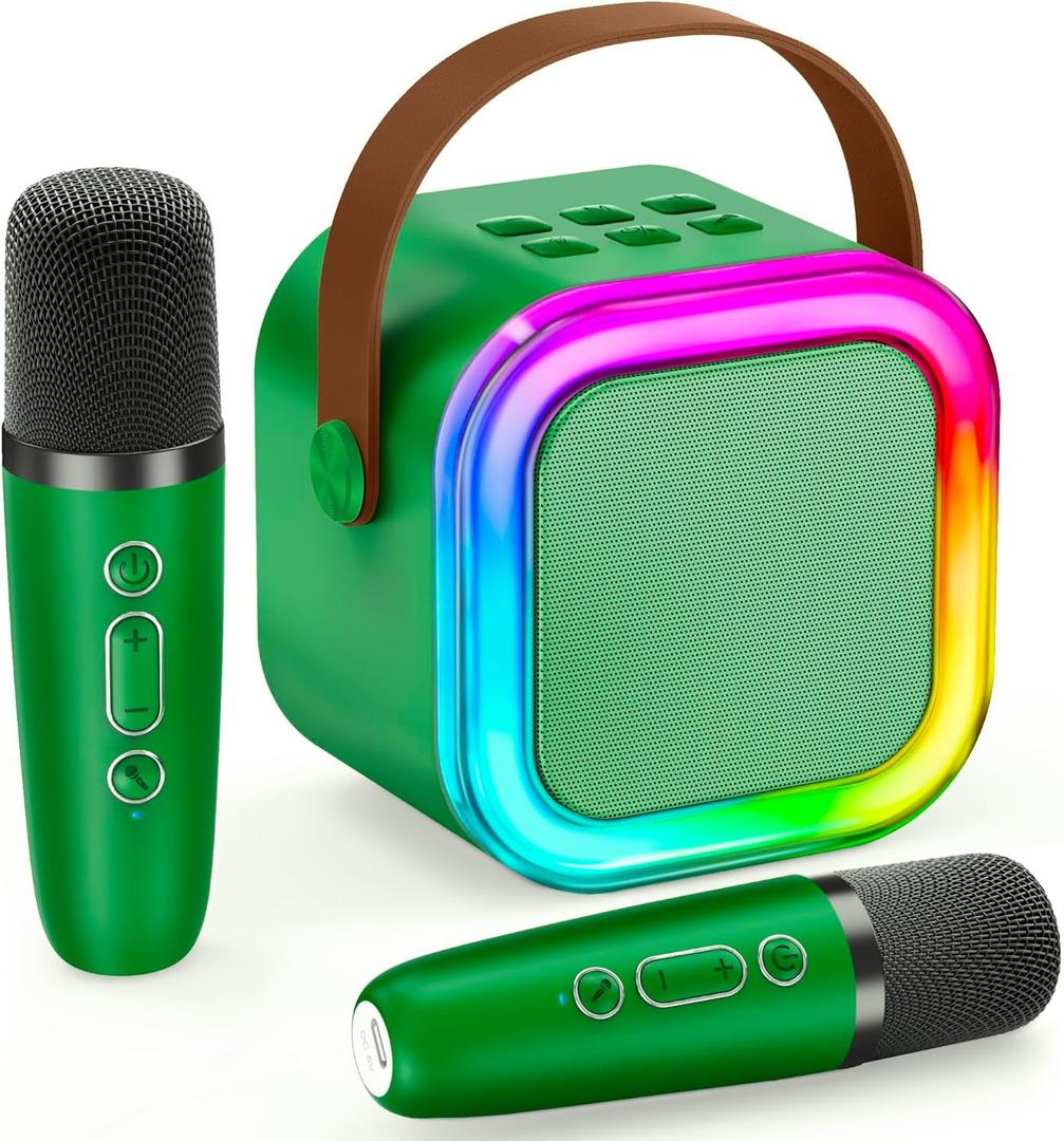 IROO Mini Karaoke Machine for Kids, 2025 TOP Toys Birthday Gifts Ideas for Girls Ages 4, 5, 6, 7, 8, 9, 10, 12+ Years Old, Portable Bluetooth Speaker with 2 Wireless Mics for Party Toddlers(DarkGreen) (Olive)