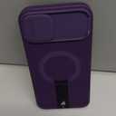 SURITCH for iPhone 14 Plus/15 Plus Case with Magnetic Camera Slide Cover and Adjustable Kickstand, Compatible with MagSafe, Shockproof Bumper Case Slim Protective Cover 6.7 Inch, Dark Purple