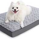 KSIIA Dog Crate Bed Waterproof for Small Dogs - Rose Velvet Soft Fluffy Washable with Removable Cover & Anti-Slip Bottom, 23 x 17 Inch, Light Gray