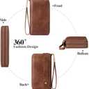 GAEKEAO Wallet for Women Clutch RFID Blocking Wristlet Leather Purse Large Capacity Credit Card Holder with Grip Hand Strap