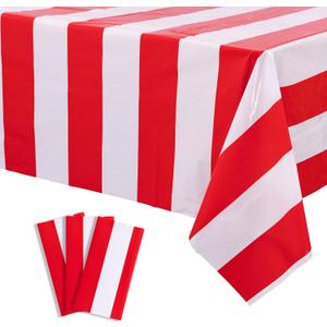 Kesfey 3 Packs Red and White Horizontal Striped Tablecloth 54 x 108 Inch Carnival Circus Theme Party Table Cloths Decorations Waterproof Rectangle Red Striped Tablecover for Picnic Plim Birthday Party