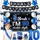 Holkcog 10th Birthday Decorations for Boys Girls, Black10th Birthday Banner, Blue Bruh I'M 10 BackdropHappy 10 Years Old Birthday Cake Topper Balloons Hanging Swirls Ten Party Supply