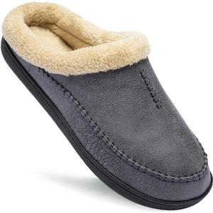 Ranberone Men's Slippers Microsuede Upper Moccasin House Shoes with Fuzzy Plush Lining Indoor and Outdoor (6-7, Grey)