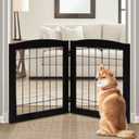 LZRS 2-Panel Freestanding Foldable Wood Dog Gate  Solid Wood & Steel Wire, Chew-Resistant Pet Barrier for Indoor Use, Ideal for Small to Medium Dogs, Black
