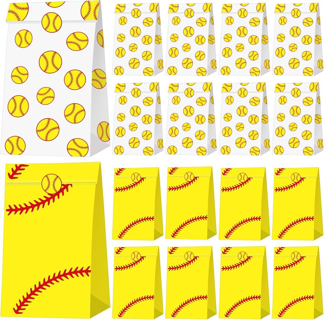 Shinylin 50 Pcs Softball Party Favor Bags for Team Girls with Stickers Paper Goodie Bags for Sports Team Snacks, Girls Softball Birthday Party Decorations, Tournaments & End of Season Gifts