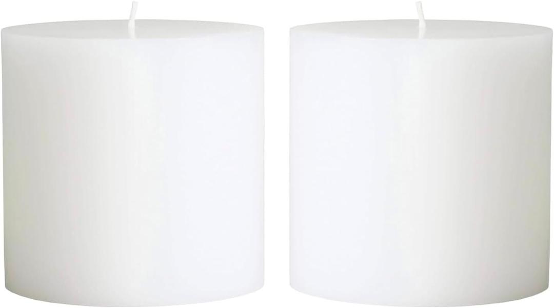Mister Candle - White 4" x 4" Hand Made Pillar Candles (Set of 2). Unscented, Dripless, Smokeless, Solid Color,