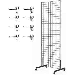 Eastern Tree 1 Pack 2'x 5' Three Pieces Gridwall Panels Stand with T-Base, Black Wire Grid Wall Rack with Wheels, Craft Display Rack, Retail Display Stand, Extra More 8 Pieces Hooks