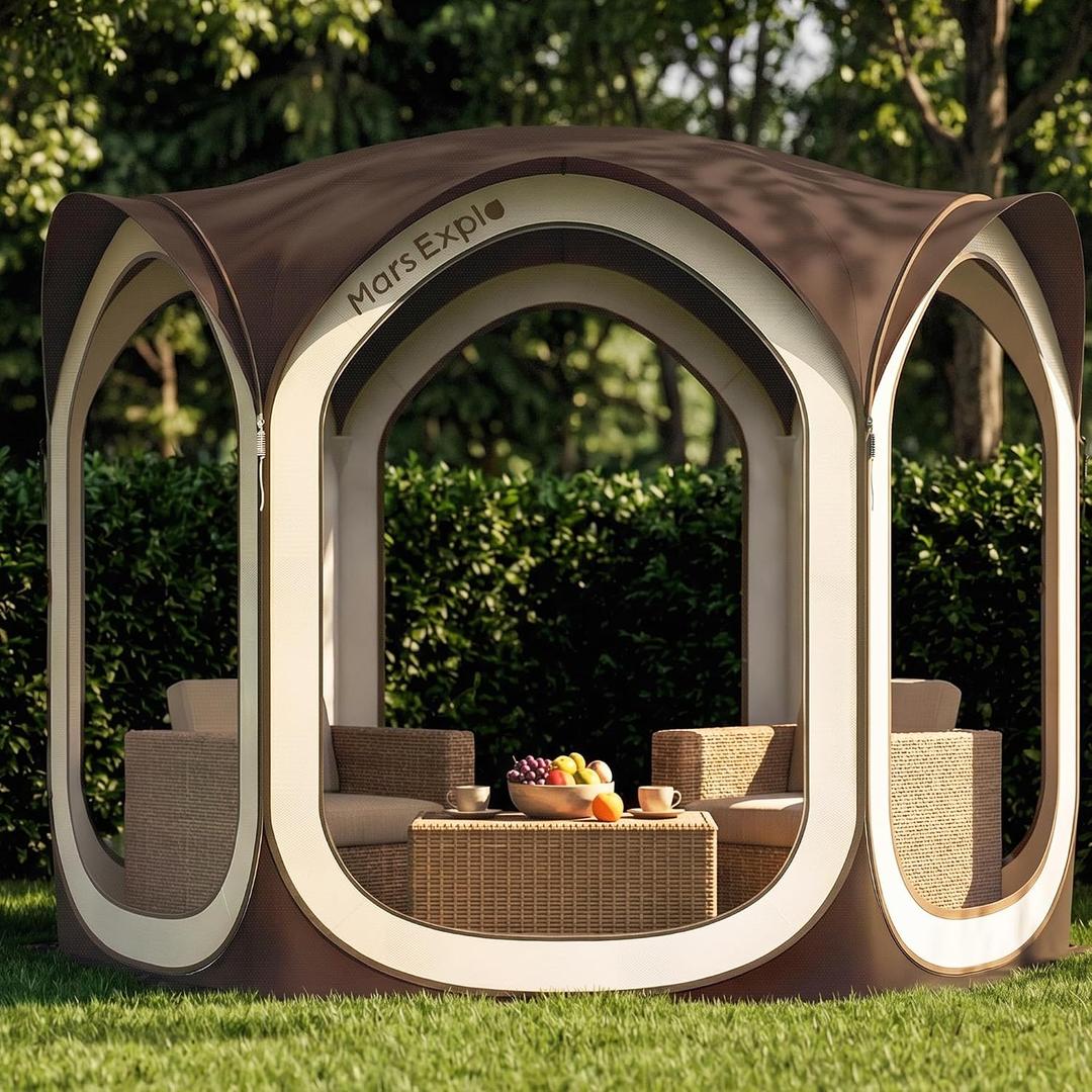 Screen Pop Up House Room Tent, Canopy Sun Shade Shelter for Patio, Backyard, Deck & Outdoor Activities, Portable Gazebo, Not Waterproof, 10'x10', Brown