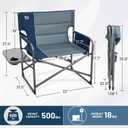 Timber Ridge XXL Director’s Chair – Heavy Duty Folding Camping Chair for Adults, 500 lb Capacity, Extra Wide Padded Seat for Camping, Sports, Lawn, Courtyard, and Outdoor Use, Blue, Oversized