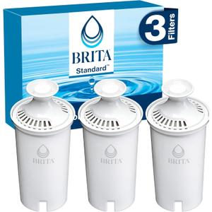 Brita Standard Water Filter for Pitchers and Dispensers, BPA-Free, Reduces Copper, Cadmium and Mercury Impurities, Lasts Two Months or 40 Gallons, Includes 3 Filters for Pitchers