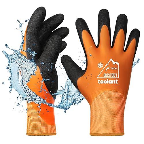 OriStout Winter Work Gloves for Men and Women, Touchscreen, Waterproof Gloves for Working in Freezer, Fishing and Gardening, Thermal Insulated, Super Grip, Orange, Large