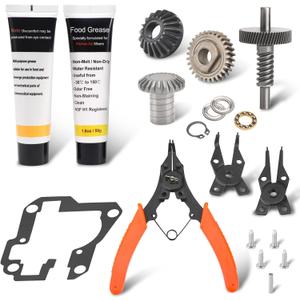 Worm Gear Kit 9706529, 9709511, 9703337, 9709231 Compatible With Whirlpool/KitchenAid 5QT & 6QT Stand Mixer with Worm Gear, Food Grade Grease, Retaining Ring Pliers, Mixer Bevel Gear Kit etc