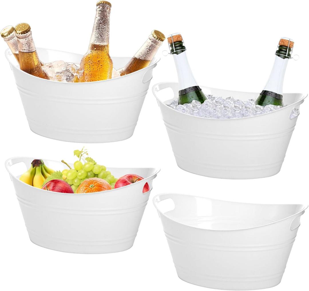 TOPZEA 4 Pack Oval Storage Tub, 4.5 Liter Plastic Wine Bucket Ice Bucket Beverage Tub Party Tub for Ice, Beer, Wine, Drink Cooler Bucket for Bar, Champagne Beverage Chiller Bin for Indoor Outdoor Use
