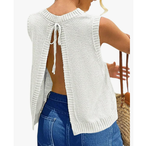 MakeMeChic Women's Sweater Vest Knit Backless Spring Vest Tank Tops (White, Large)
