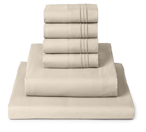 Mellanni Queen Sheet Set - 6-Piece Iconic Collection Bedding, (Including 4 Pillowcases), 16-Inch Deep Pocket, Easy Care, Extra Soft, Cooling Sheets, Brushed Microfiber - Beige