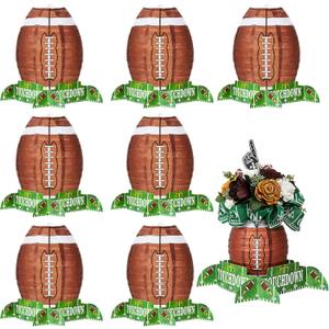 8 Pieces Football Paper Lantern Table Centerpiece Decoration Set Soccerball Game Lantern with Stand Pieces for Sports Game Football Kids Birthday Party Supplies, 12 Inches