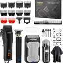 HIENA PRO Cordless Hair Clippers for Men, Professional Barber Kit - Beard Trimmer, Aluminum Foil Shaver, Nose Trimmer, 10 Limit Combs - Fast Charge, Smart LED Display (Clippers/Trimmer)