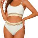 Elerevyo Women's High Waisted Ribbed Bikini Sets,Two Pieces Adjustable Spaghetti Straps Swimsuit Swimwear
 S