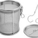 JUUDDENPARTS Stainless Steel Seasoning Strainer, Fine Mesh Tea Ball Strainer with Extended Chain Hook, Multifunctional Seasoning Separator Basket Filter for Home and Restaurant Use(8cm* 10cm)