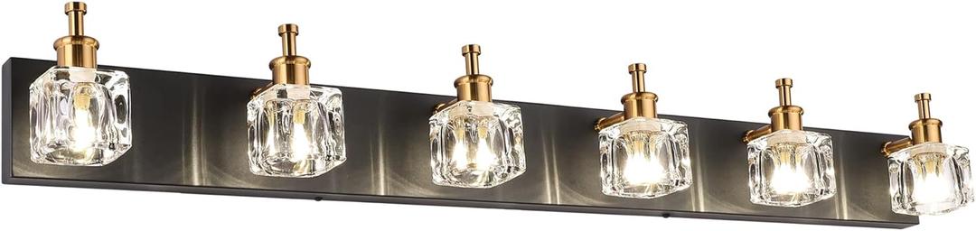 PRESDE Vanity Lights 6 Lights Modern Crystal Bathroom Lights Fixtures Over Mirror Black Bath Lighting (Exclude Bulb)
