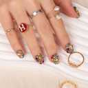 LOVFUL Press on Nails Rainbow Luxe | Handmade with Full Covered Crystals | Reusable Full Cover Nails | Square Short 0.8 in | K21(YH482)-M