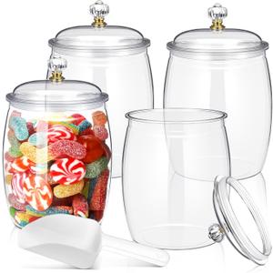 Nuogo 4 Pcs Candy and Cookie Jars with Lids 30/42/64/80/90 Oz Clear Plastic Cookie Container Candy Jars Large Airtight Apothecary Storage Organization for Wedding Home Kitchen Bar(64 oz)