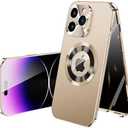 Metal Frame Anti-Spy Magnetic Phone Case for iPhone 12/13/14/15/16/17 Promax Double-Sided Glass Full Coverage Hard Case (Desert Gold,for iPhone15promax)