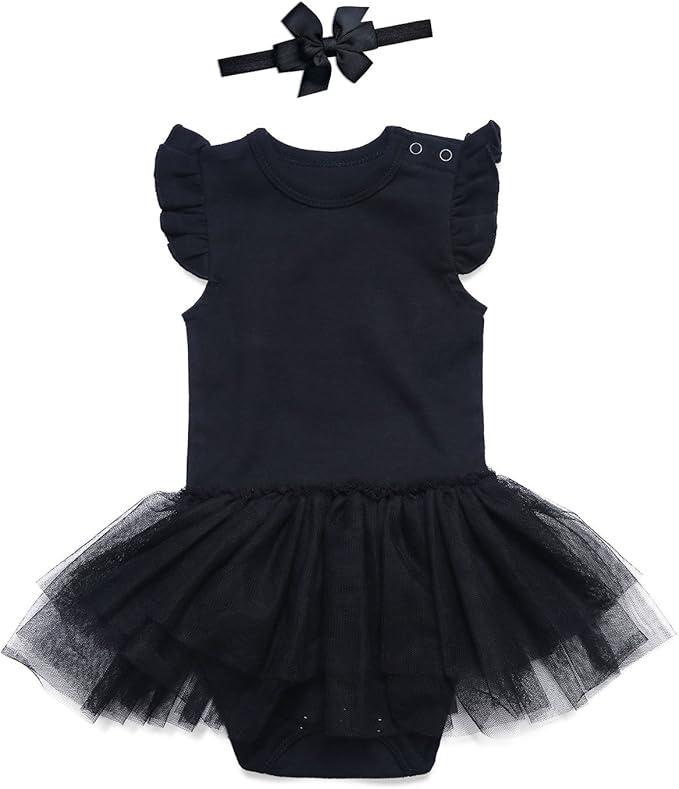 SOBOWO Baby Girl Black Dress Toddler Flower Sequin Tulle Sleeveless Birthday Wedding Formal Party Dresses Princess 0-3M