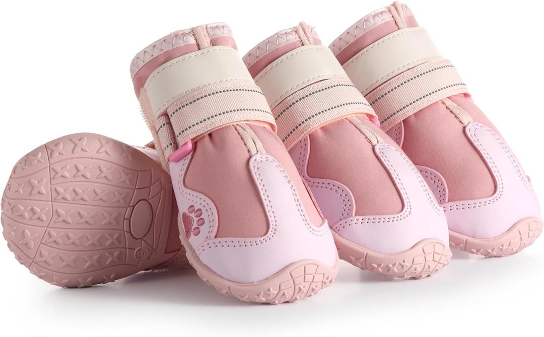 Aokown Dog Shoes for Large Dogs, Anti-Slip Dog Boots for Winter Snow, Hot Pavement, Dog Booties & Paw Protectors Pink Size 8 (#8(2.95" inner width) for 74-91 lbs)