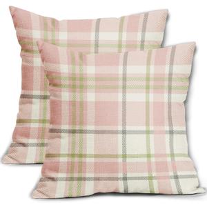 Easter Plaid Pillow Covers 20x20 Set of 2 Light Pink Green Grey Buffalo Check Print Spring Holiday Tartan Decorative Pillowcases Outdoor Farmhouse Throw Cushion Case Decor for Couch Sofa Bed