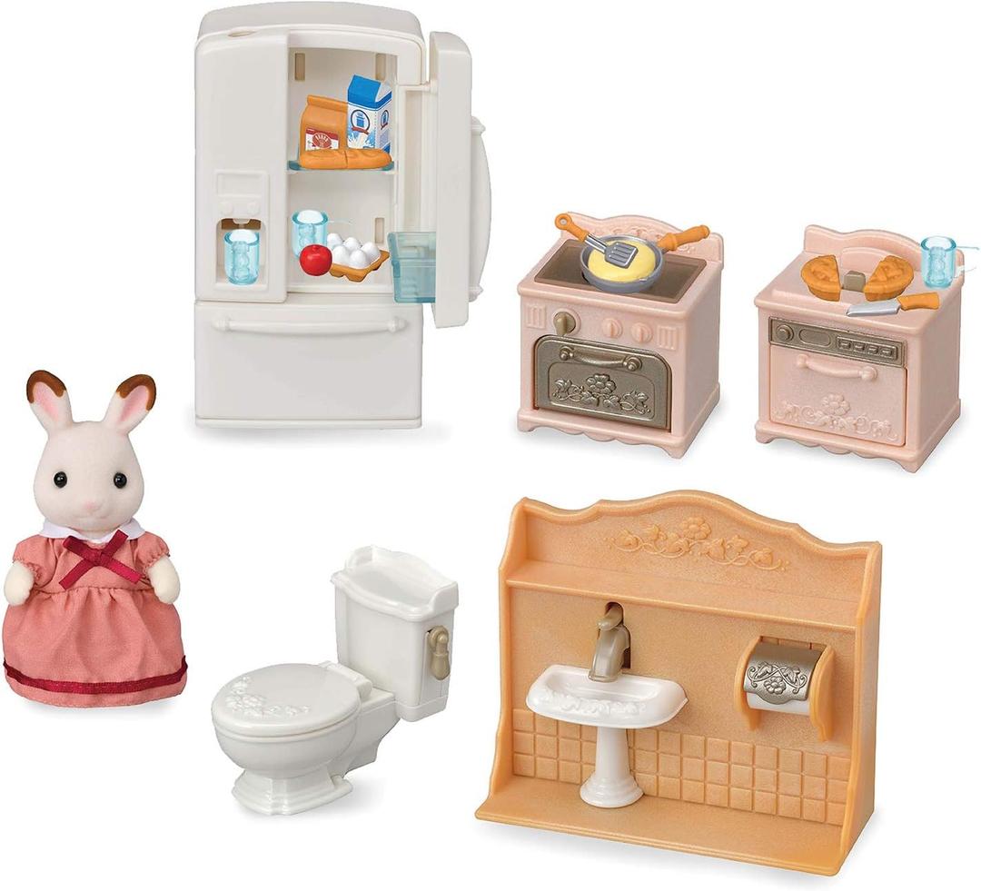 Calico Critters Playful Starter Furniture Set - Toy Dollhouse Furniture and Accessories Set with Collectible Figure Included