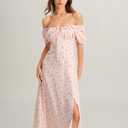 RIHOAS Womens Summer Dresses Square Neck Vintage Short Sleeve Midi Dress Casual Puff A Line Chiffon Sundress (Pink, M)