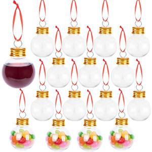 Watayo 16 Pieces Christmas Booze Balls-Xmas Fillable Booze Tree Ornaments-Clear Plastic Xmas Ornaments Booze Ball for Xmas Home Holiday Wedding Party Decoration (Bulb-16pcs)