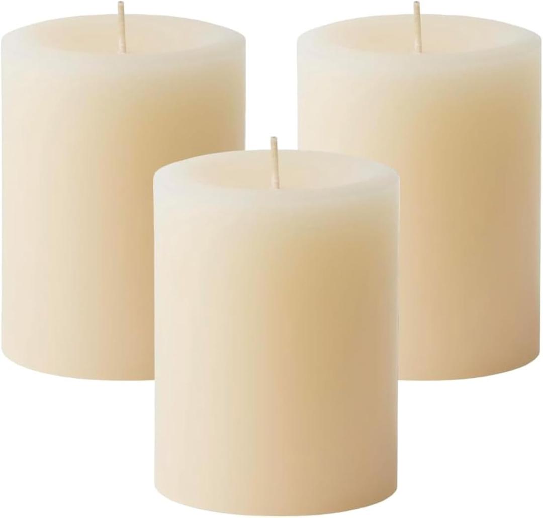Mister Candle Dripless Vanilla Scented Ivory Pillar Candles Set of 1, Hand Made Vanilla Pillar Candles with Essential Oils for Home Decor, Premium Wax, 60 Hr Burn Time (3x4 inch)
