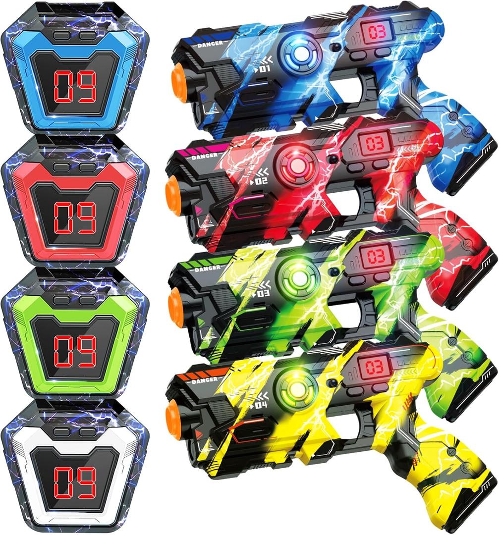 BAIAI Laser Tag Guns Set of 4 with Digital LED Vests Score Display,Cool Outdoor Toys for Kids Ages 8 9 10 11 12+ Boys Girls Children Teens Adults Birthday Gifts Toys Christmas