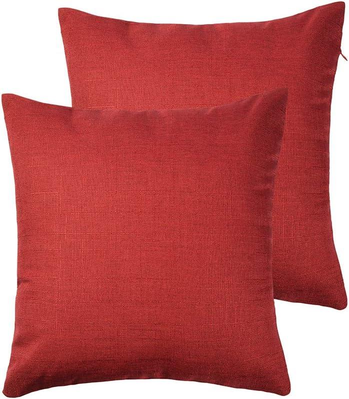 RainRoad Red Decorative Throw Pillow Cover for Sofa Couch Bedroom Car Cotton Linen Pillow Case Cushion Cover Set of 2, 18x18Inch 45cm x 45cm (Red)