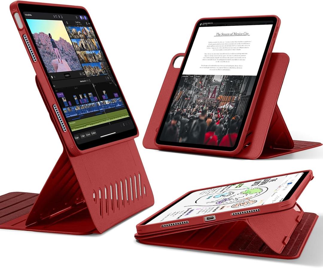 ESR for iPad Air 11 Inch Case (2025) M3/M2, iPad Air 7th/6th/5th/4th Gen Case (2024/2022/2020) 10.9 Inch, Removable Magnetic Cover, Adjustable Portrait/Landscape Stand, 9 Standing Angles, Red