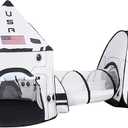 JOYIN White Rocket Ship Pop up Play Tent with Tunnel and Playhouse Kids Indoor Outdoor Spaceship Tent Set