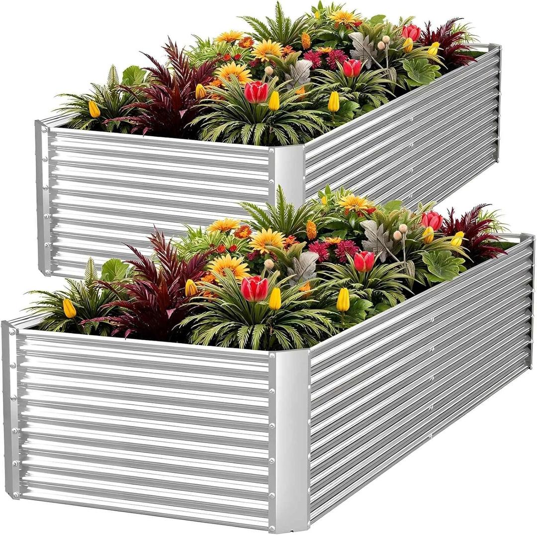 2pcs Tall 8ft Galvanized Raised Garden Bed Outdoor,Above Ground Garden Bed for Vegetable,Metal Raised Beds for Flower,Steel Raised Beds for Gardening - 8x3ft