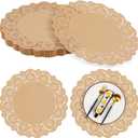 MCEAST 100 Pack Round Brown Kraft Paper Doilies 13.5 Inches Lace Paper Place Mats Rustic Scallop Doily Disposable Table Pads for Food Cakes Crafts Party Weddings Tableware Decor