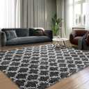 Plush Area Rug 4'x6' Feet High Pile Rugs for Living Room, Ultra Soft Indoor Carpet for Bedroom, Playroom, Playroom, Home Decor, Geometric, Dark Grey/White