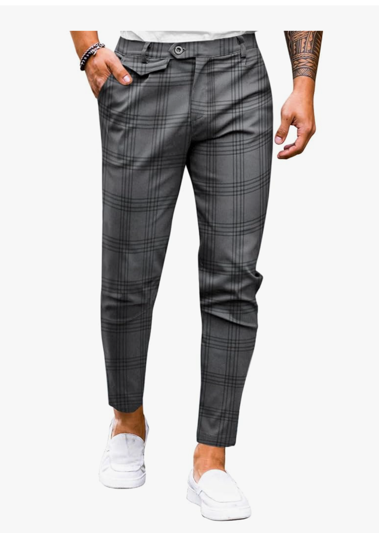 Mens Chinos Slim Fit Pants Flat Front Stretch Skinny Tapered Dress Pants Comfort Casual Solid Trousers Size L