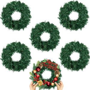 6 Pcs Christmas Wreath 10 Inch Green Artificial Wreaths DIY Faux Plain Wreaths Front Door Green Farmhouse Cabinets Wreath Indoor Outdoor Wall Decor (Classic)