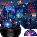 MOKOQI Kid Light Projector Superhero Toys for Boys 5-7 Avengers Night Light Projector with Timer for Kids Room, 360 Degree Rotation Toddler Nightlights with Spiderman Figurine Star Lamps (Black)